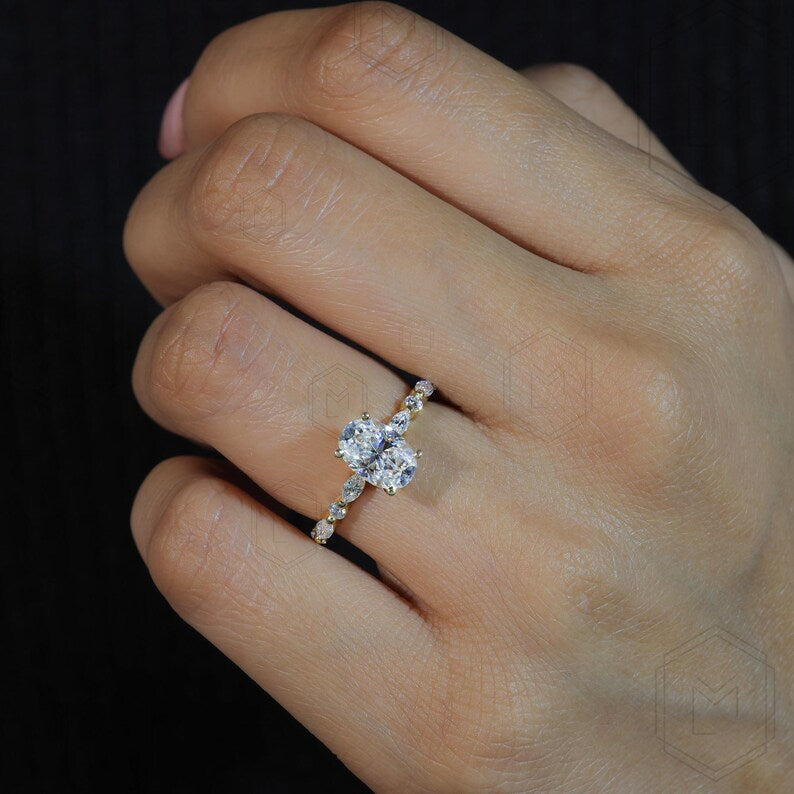 1.5 CT Oval Cut Moissanite Engagement Ring 14K Gold, Oval Solitaire Bridal Ring for Her