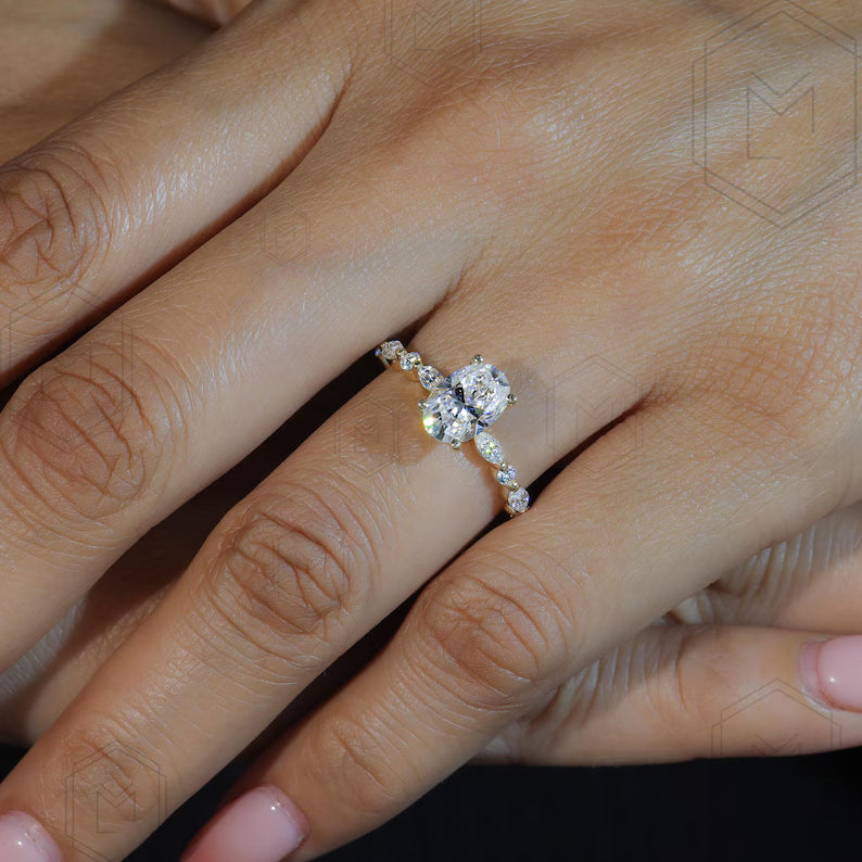 1.5 CT Oval Cut Moissanite Engagement Ring 14K Gold, Oval Solitaire Bridal Ring for Her