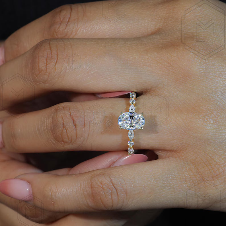 1.5 CT Oval Cut Moissanite Engagement Ring 14K Gold, Oval Solitaire Bridal Ring for Her