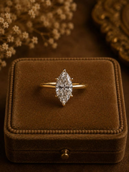 2 CT Marquise Moissanite Engagement Ring, 14k Gold Plated Solitaire Ring, Marquise Cut Wedding Ring, Vintage Style Bridal Ring For Women