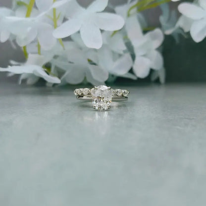 Oval Moissanite Engagement Ring Set: 925 Sterling Silver Bridal Set