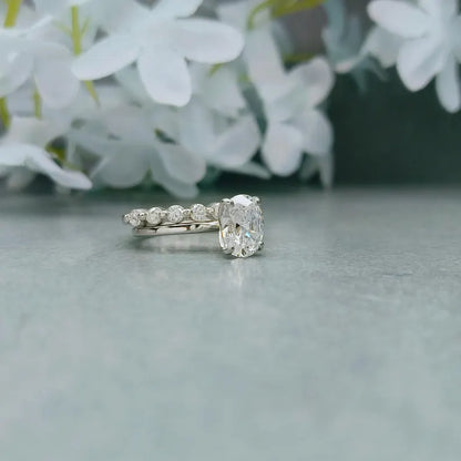 Oval Moissanite Engagement Ring Set: 925 Sterling Silver Bridal Set