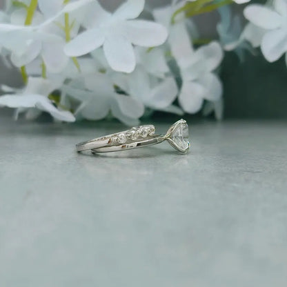 Oval Moissanite Engagement Ring Set: 925 Sterling Silver Bridal Set