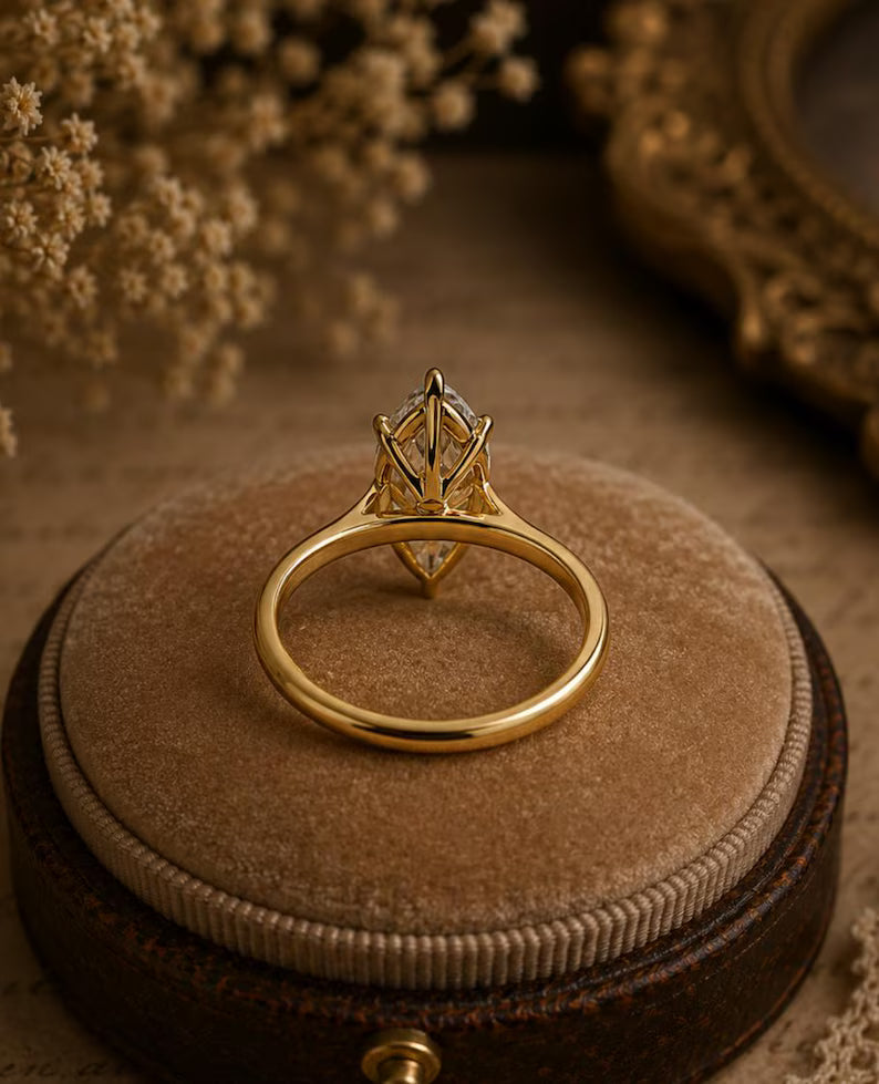 2 CT Marquise Moissanite Engagement Ring, 14k Gold Plated Solitaire Ring, Marquise Cut Wedding Ring, Vintage Style Bridal Ring For Women