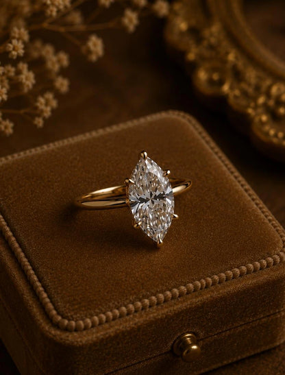 2 CT Marquise Moissanite Engagement Ring, 14k Gold Plated Solitaire Ring, Marquise Cut Wedding Ring, Vintage Style Bridal Ring For Women