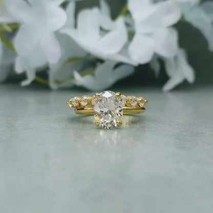 Oval Moissanite Engagement Ring Set: 925 Sterling Silver Bridal Set