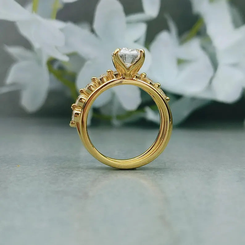 Oval Moissanite Engagement Ring Set: 925 Sterling Silver Bridal Set