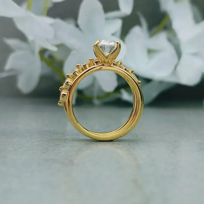 Oval Moissanite Engagement Ring Set: 925 Sterling Silver Bridal Set