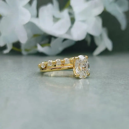 Oval Moissanite Engagement Ring Set: 925 Sterling Silver Bridal Set