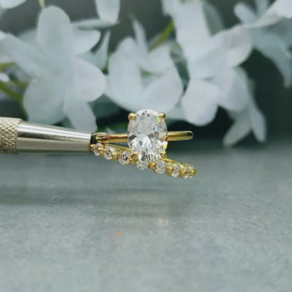 Oval Moissanite Engagement Ring Set: 925 Sterling Silver Bridal Set
