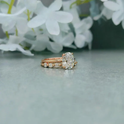 Oval Moissanite Engagement Ring Set: 925 Sterling Silver Bridal Set