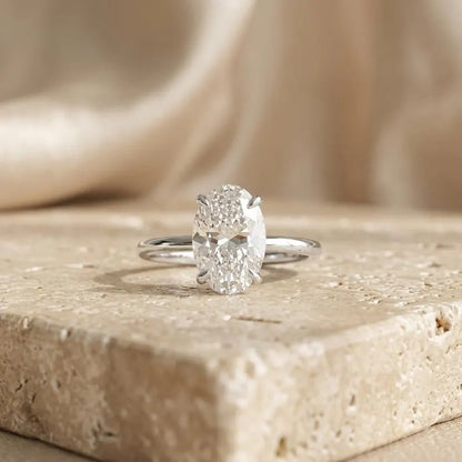 Oval Lab Grown Diamond Engagement Ring, Low Profile Solitaire Ring, Handmade Fine Jewelry, Minimalist Solid Gold Ring