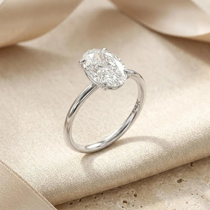 Oval Lab Grown Diamond Engagement Ring, Low Profile Solitaire Ring, Handmade Fine Jewelry, Minimalist Solid Gold Ring