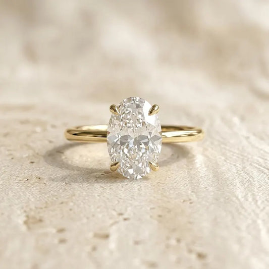 Oval Lab Grown Diamond Engagement Ring, Low Profile Solitaire Ring, Handmade Fine Jewelry, Minimalist Solid Gold Ring