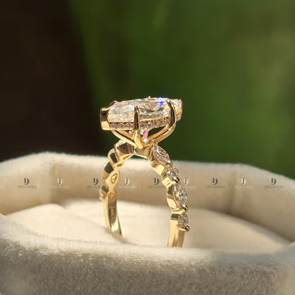 Marquise & Round Cut Promise Wedding Band, 2ct Marquise Cut Moissanite Engagement Ring, Hidden Halo Anniversary Ring Gift for Women