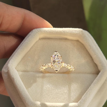 Marquise & Round Cut Promise Wedding Band, 2ct Marquise Cut Moissanite Engagement Ring, Hidden Halo Anniversary Ring Gift for Women
