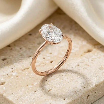 Oval Lab Grown Diamond Engagement Ring, Low Profile Solitaire Ring, Handmade Fine Jewelry, Minimalist Solid Gold Ring