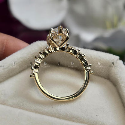 Marquise & Round Cut Promise Wedding Band, 2ct Marquise Cut Moissanite Engagement Ring, Hidden Halo Anniversary Ring Gift for Women