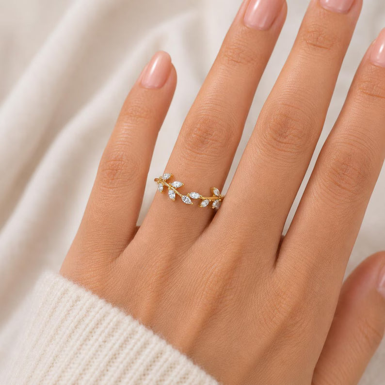 Marquise Diamond Ring Curved Wedding Band for Engagement Ring Stackable Ring for Women Nature Inspired Ring Perfect Anniversary Gift