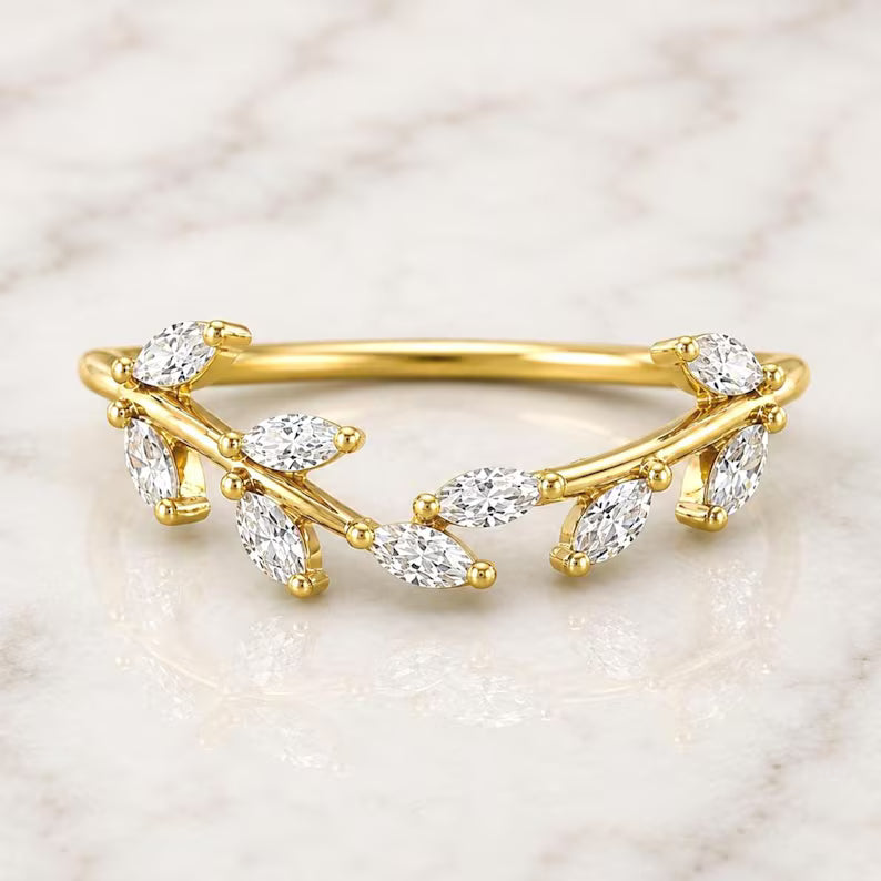 Marquise Diamond Ring Curved Wedding Band for Engagement Ring Stackable Ring for Women Nature Inspired Ring Perfect Anniversary Gift