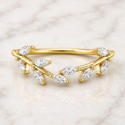 Marquise Diamond Ring Curved Wedding Band for Engagement Ring Stackable Ring for Women Nature Inspired Ring Perfect Anniversary Gift