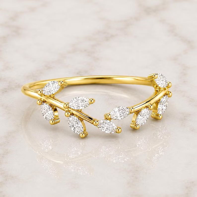 Marquise Diamond Ring Curved Wedding Band for Engagement Ring Stackable Ring for Women Nature Inspired Ring Perfect Anniversary Gift