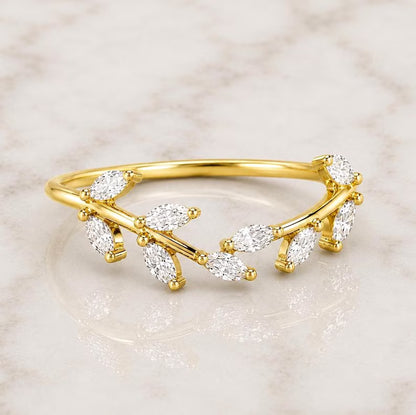 Marquise Diamond Ring Curved Wedding Band for Engagement Ring Stackable Ring for Women Nature Inspired Ring Perfect Anniversary Gift