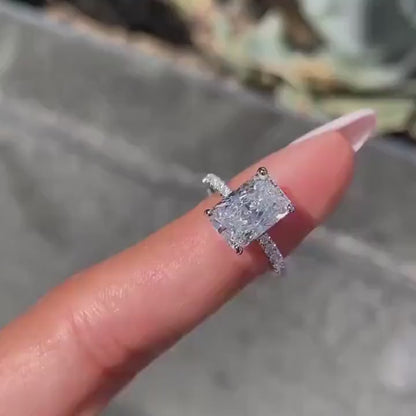Hidden Halo Moissanite Engagement Diamond Ring 14K Gold Ring Promise Ring Unique Moissanite Wedding Ring 3 CT Radiant Cut Solitaire Rings