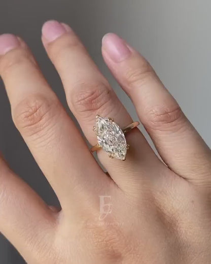 2.5 CT Marquise Cut Lab Grown Diamond Engagement Ring, Hidden Halo Double Claw Prong Setting Wedding Ring, Proposal Ring for Girlfriend