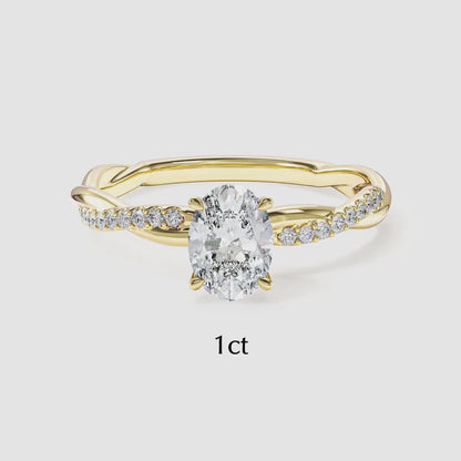 Oval Moissanite Engagement Ring, Twisted Pave Band, Lab Diamond Option