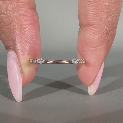 Open Gap Lab Grown Diamond Wedding Band, 0.19 TW Marquise and Round Diamond Band, Stackable Band, Matching Band, Anniversary Gift for Women