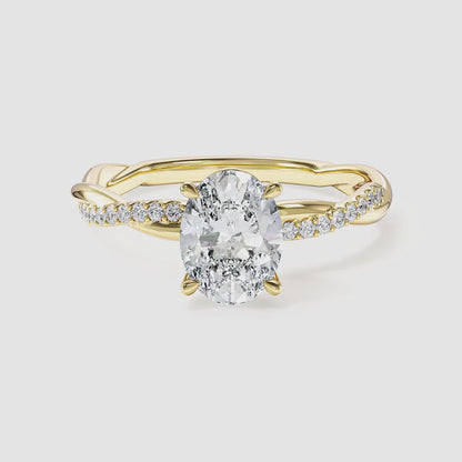 Oval Moissanite Engagement Ring, Twisted Pave Band, Lab Diamond Option
