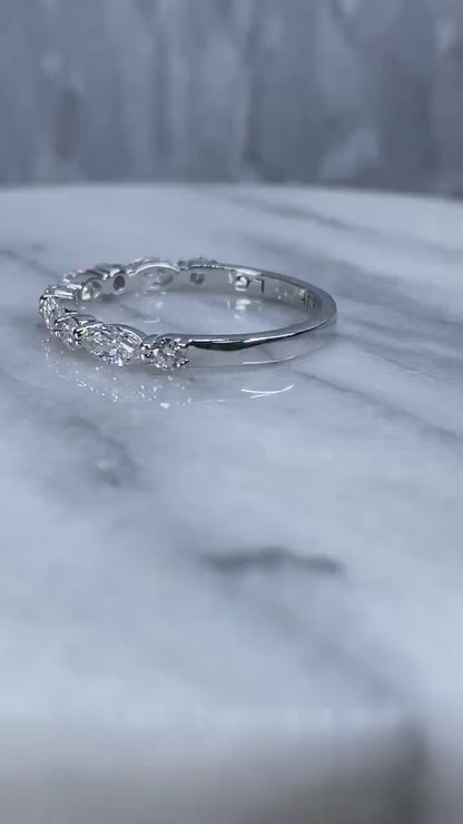 0.70 Carat Lab Grown Diamond Wedding Band, 14K Gold Marquise and Round Cut Ring