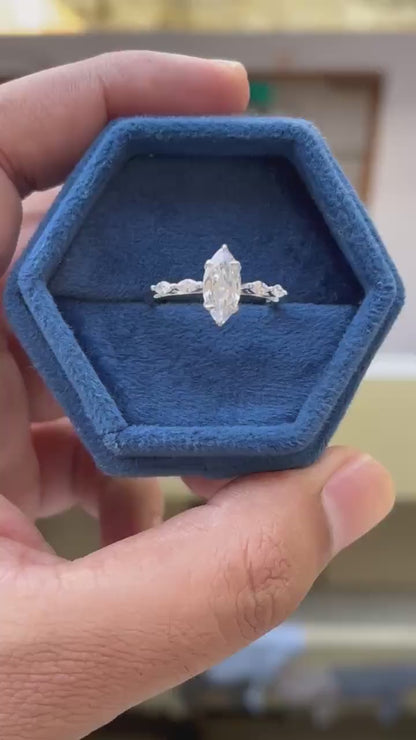 Marquise Moissanite Engagement Ring, 14K Gold Hidden Halo, Promise Ring