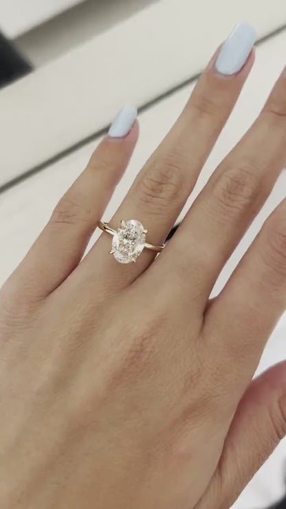 3 Carat Oval Cut E VVS2 Engagement Ring / Oval Lab Grown Diamond Ring / 14K or 18K Yellow Gold Ring / Thin Ring / Minimal Ring / Dainty Ring