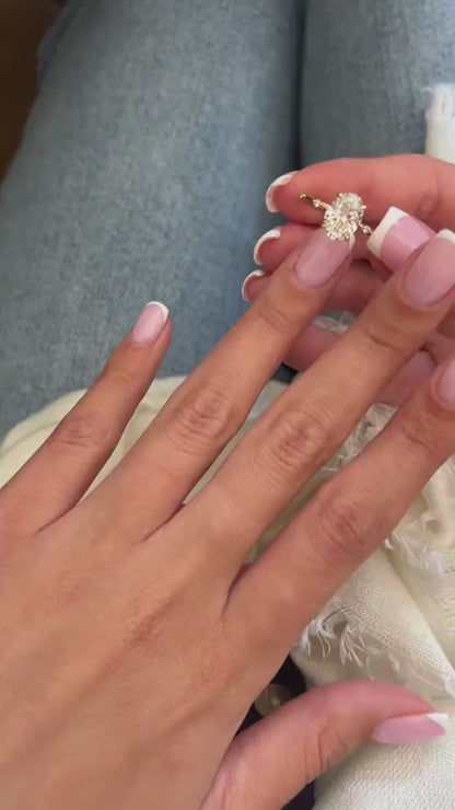 2 Carat Elongated Oval Diamond Nature Inspired THIN Engagement Ring in Yellow Gold