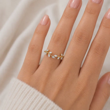 Marquise Diamond Ring Curved Wedding Band for Engagement Ring Stackable Ring for Women Nature Inspired Ring Perfect Anniversary Gift
