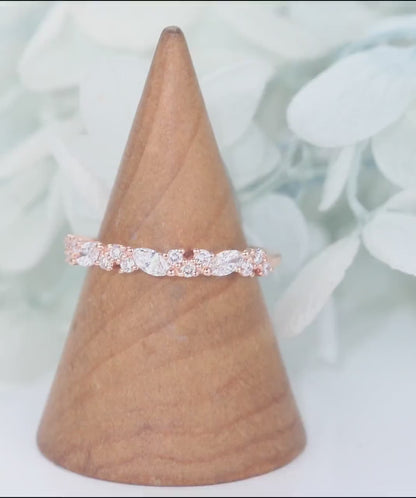 Lab Grown Diamond wedding band Unique Rose gold wedding band Marquise cut Lab diamond Vintage Half eternity Matching Ring Anniversary gift