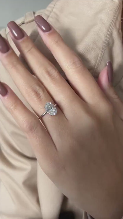 Oval Lab Grown Diamond Engagement Ring, Low Profile Solitaire Ring, Handmade Fine Jewelry, Minimalist Solid Gold Ring